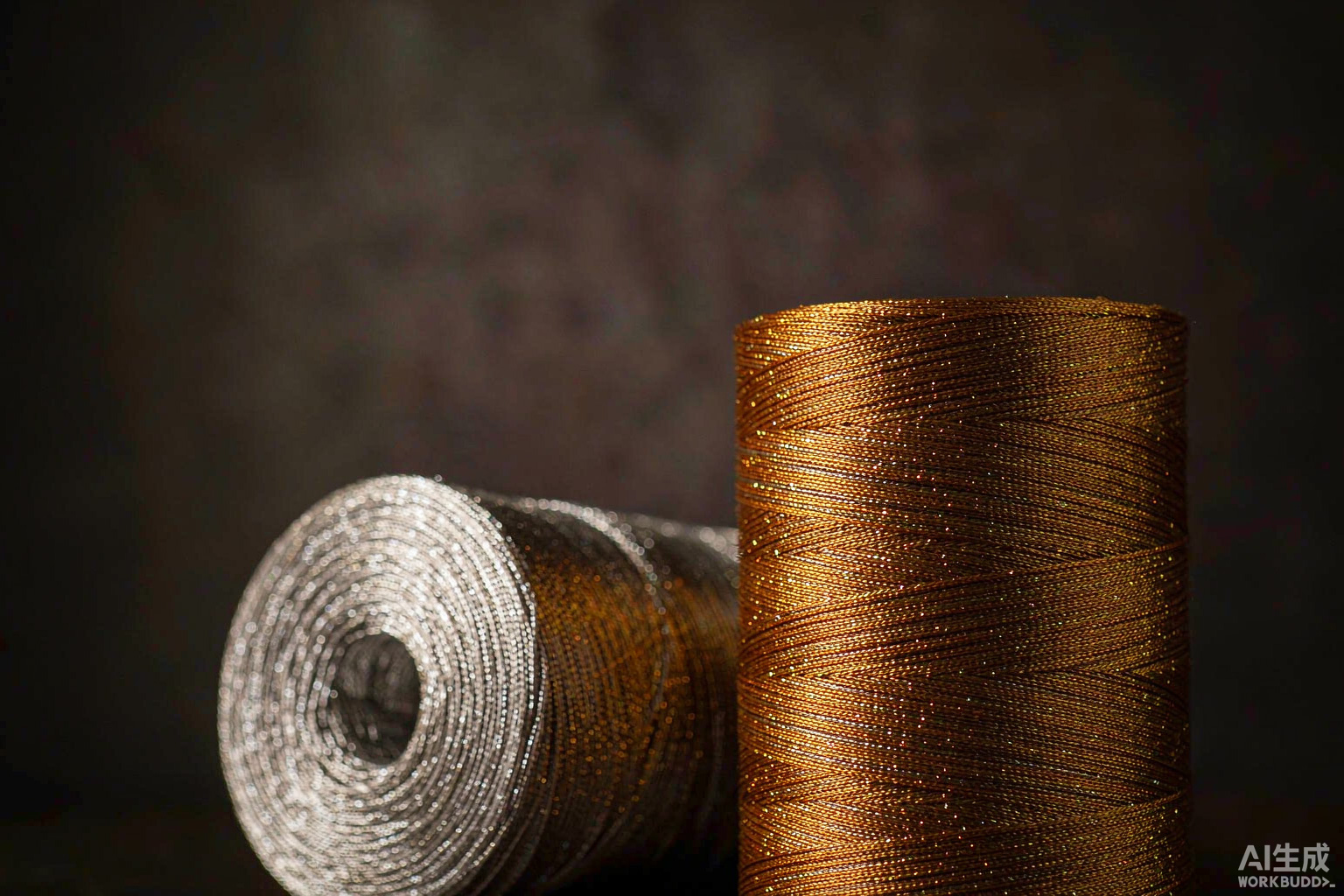 Metallic embroidery yarn close-up